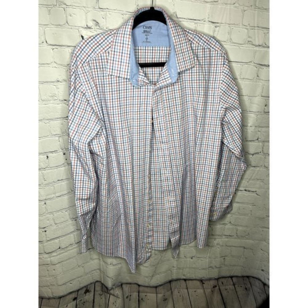 CHAPS MENS COOL MAX PLAID LONG SLEEVE BUTTON FRONT SHIRT SZ (XL) EUC
